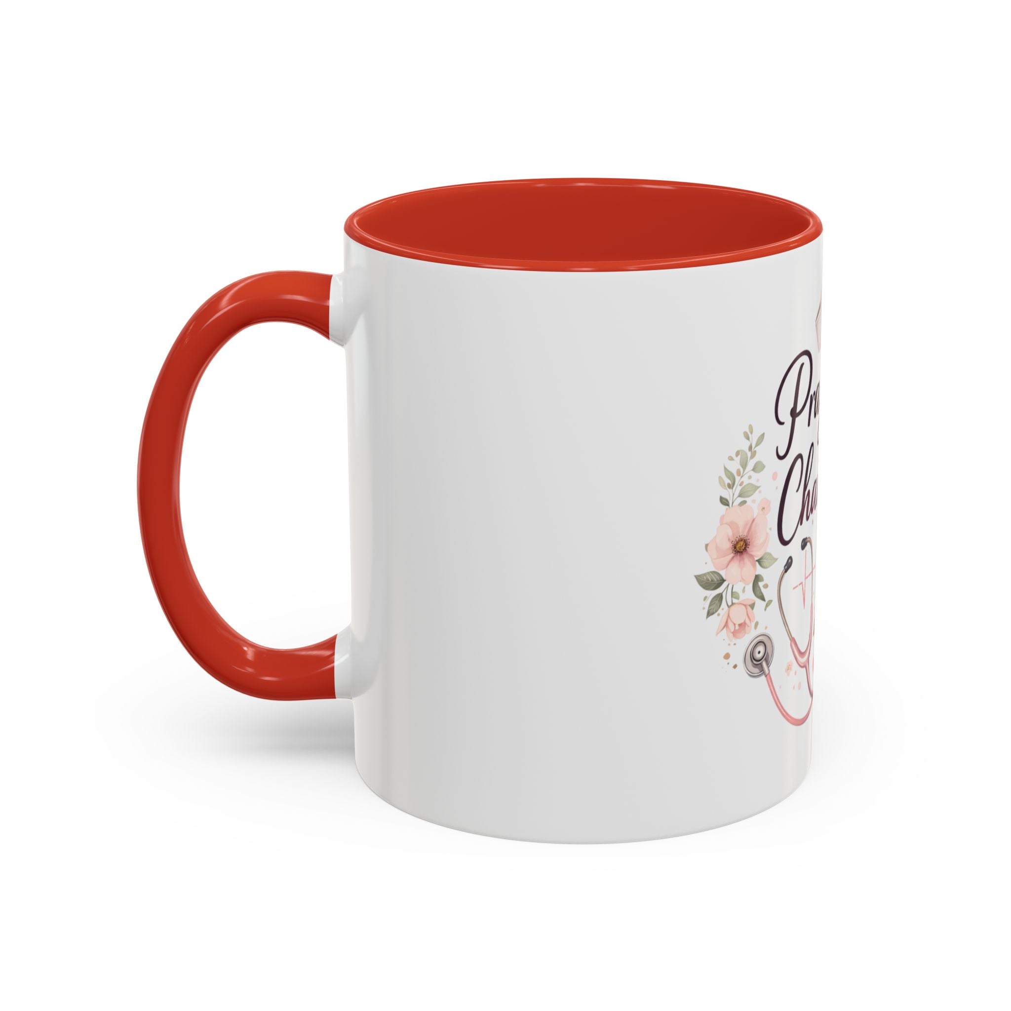 Prayer Nurse Coffee Mug - "Pray First, Chart Later" Floral Accent Mug