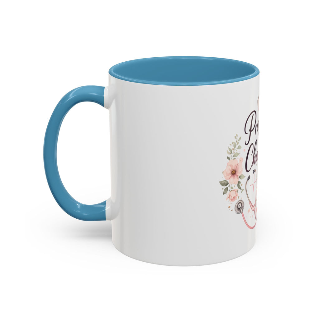 Prayer Nurse Coffee Mug - "Pray First, Chart Later" Floral Accent Mug