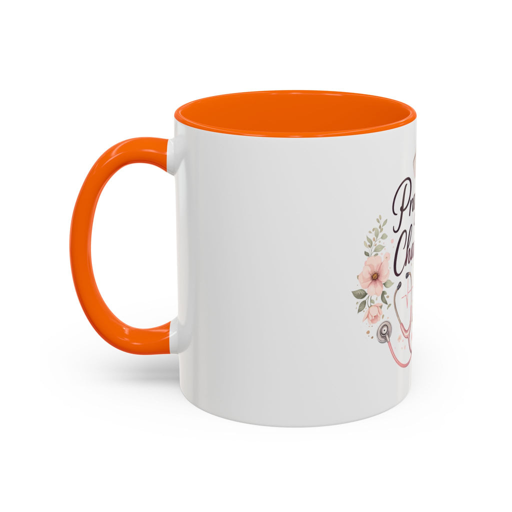 Prayer Nurse Coffee Mug - "Pray First, Chart Later" Floral Accent Mug