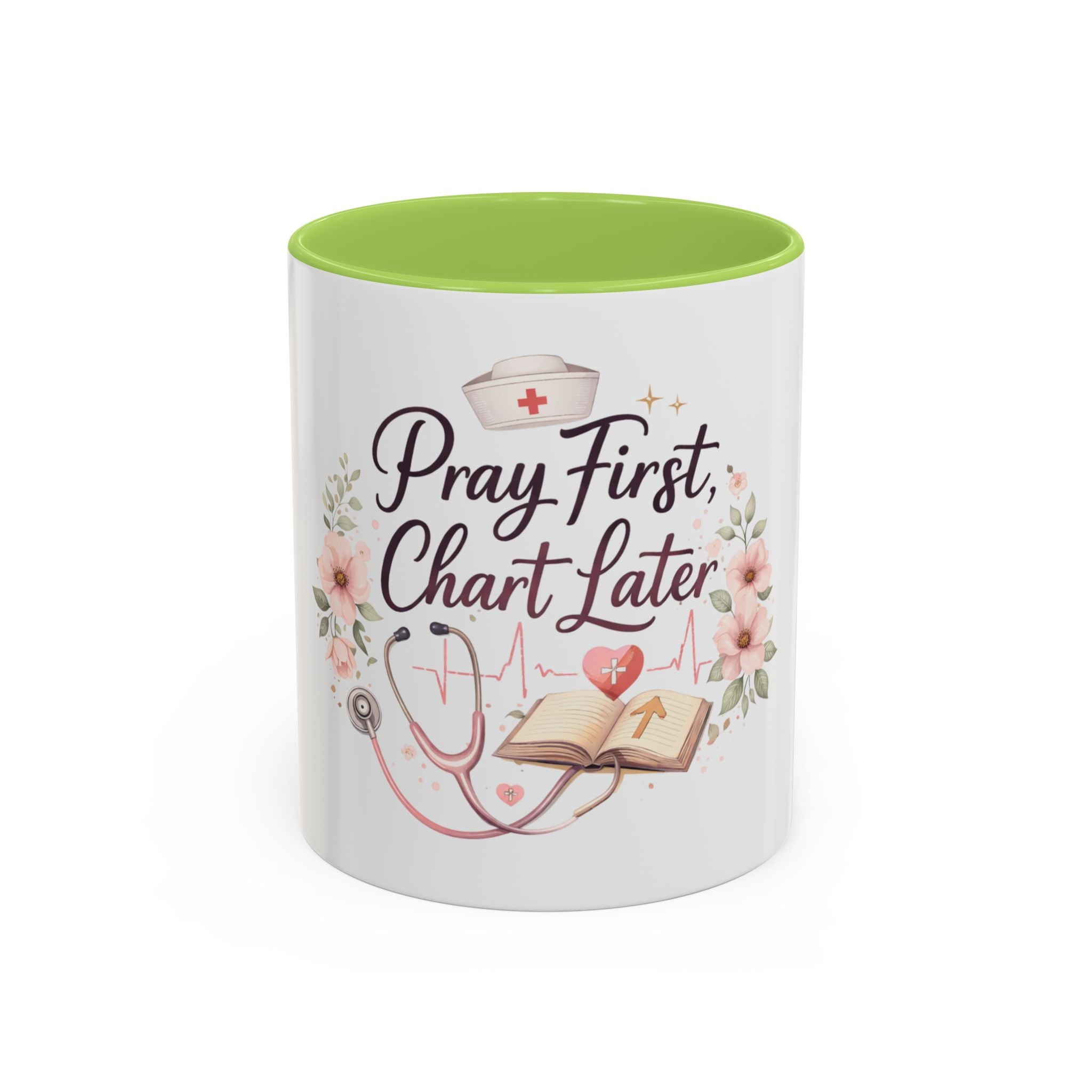 Prayer Nurse Coffee Mug - "Pray First, Chart Later" Floral Accent Mug