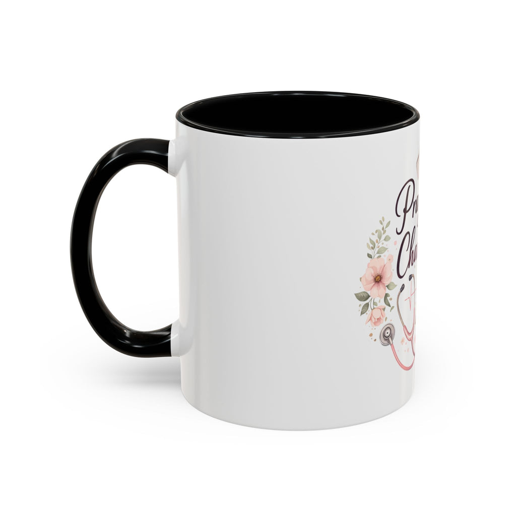 Prayer Nurse Coffee Mug - "Pray First, Chart Later" Floral Accent Mug